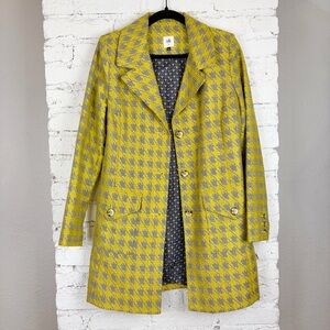 Cabi Regency Jacket Gold Yellow Houndstooth Tweed Long Button Coat 3491 Medium